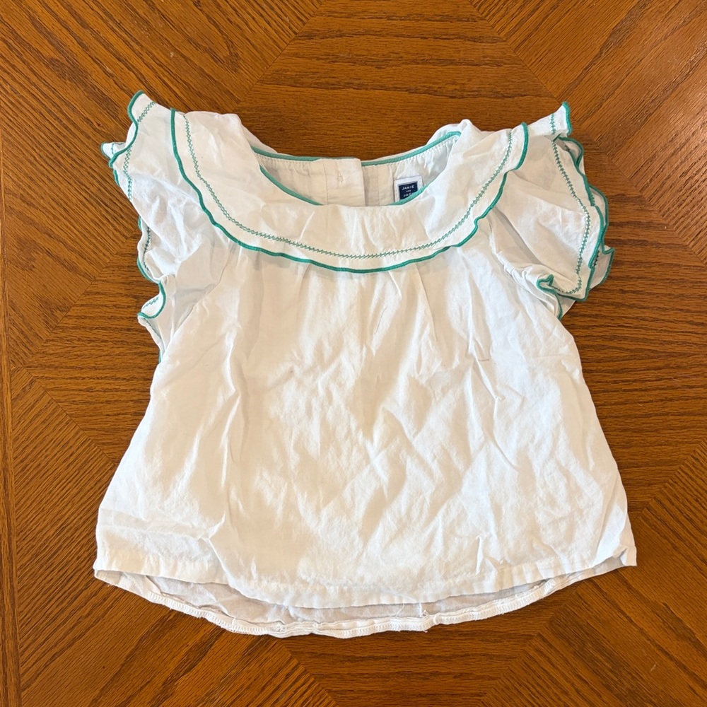 Janie and Jack White Blouse with Green Trim